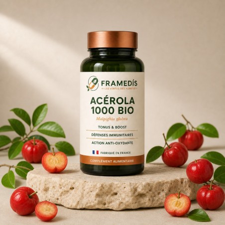 Acérola 1000 BIO — Vitamine C naturelle, tonus et défenses | Framedis