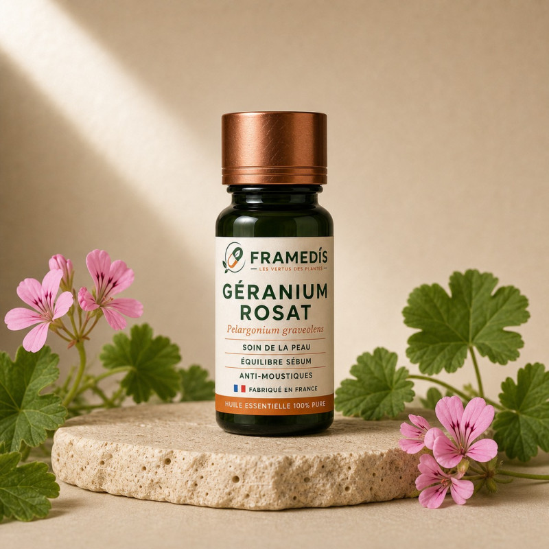 Huile Essentielle Géranium Rosat 10 ml - Soins peau | Framedis