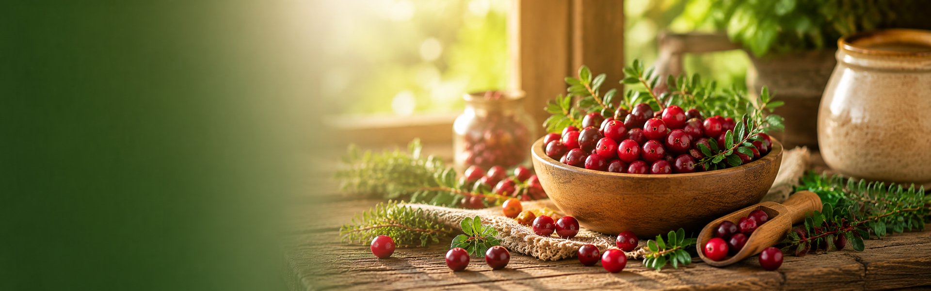 Baies de canneberge rouges fraîches dans un bol blanc posé sur une table en bois clair naturel