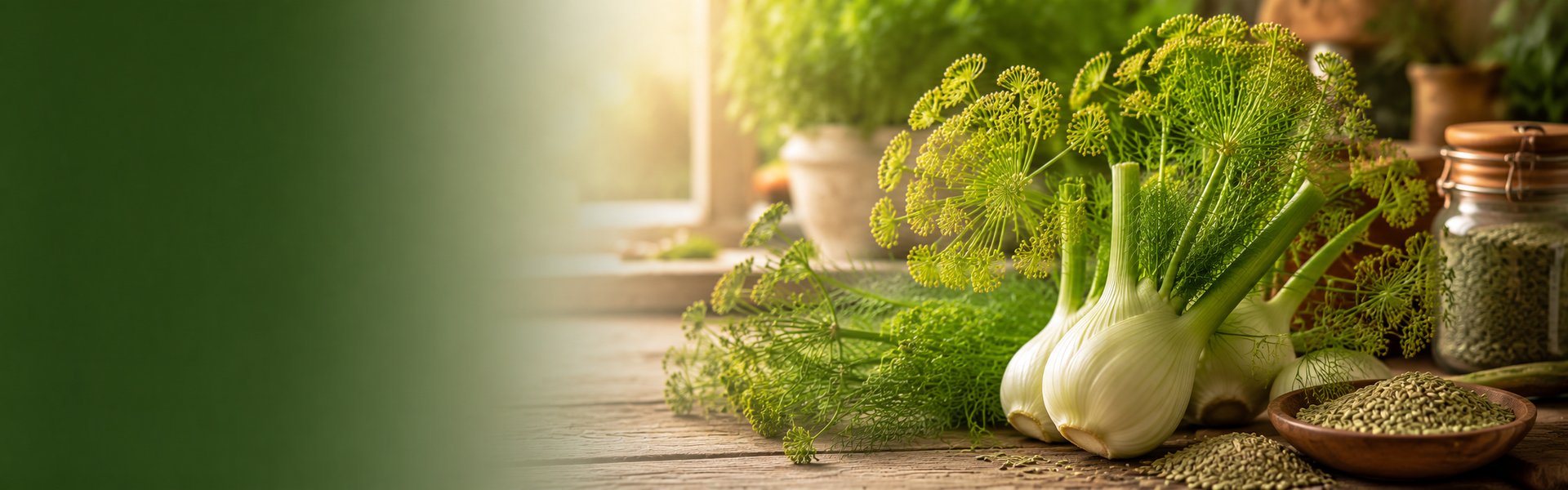 Graines de fenouil (Foeniculum vulgare) et plante méditerranéenne aux fleurs jaunes, évoquant le confort digestif