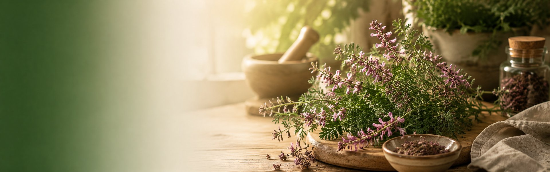 Fleurs roses délicates de fumeterre officinale épanouies dans un sous-bois ensoleillé, lumière douce du matin