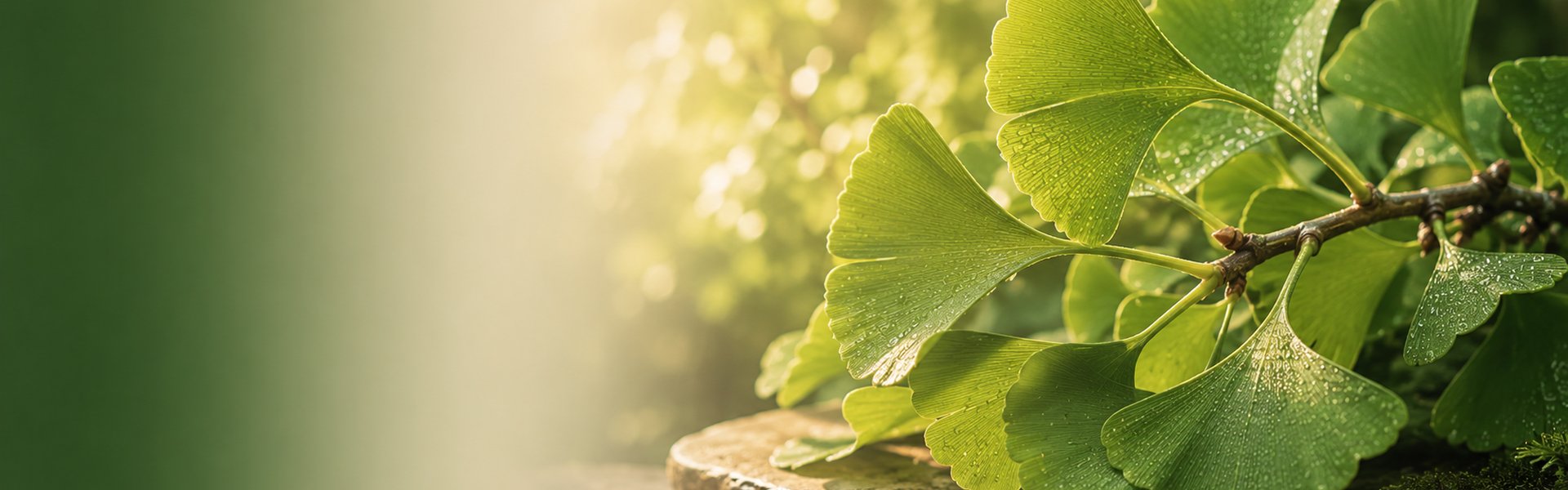 Feuilles de Ginkgo biloba en éventail et gélules, évoquant la mémoire et la micro-circulation