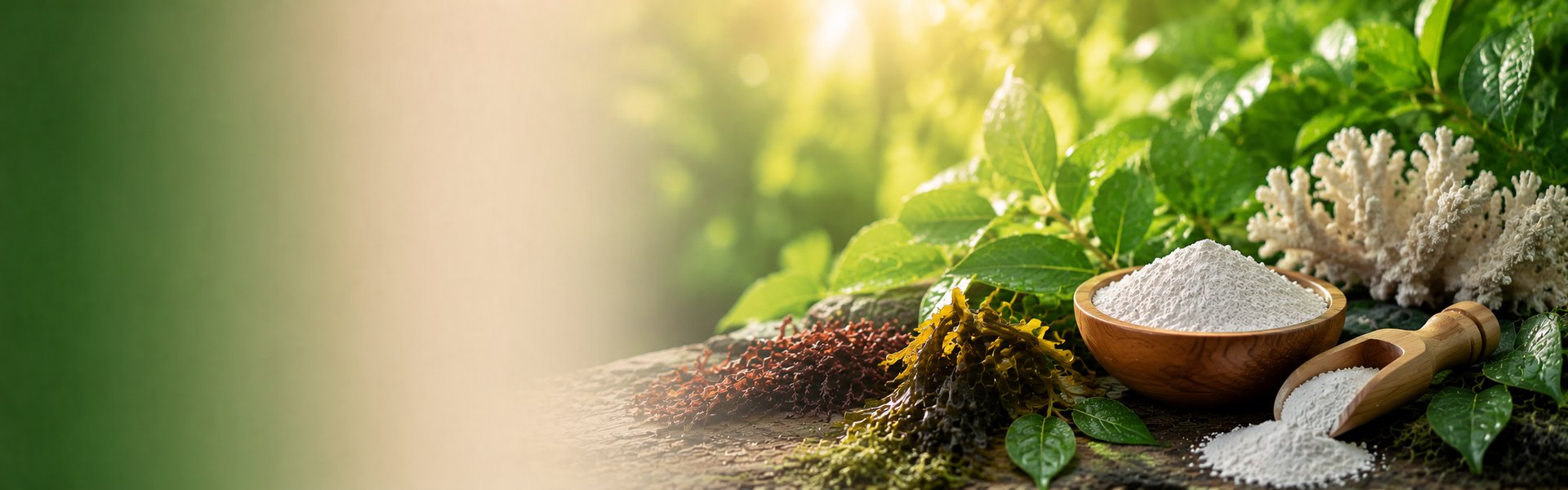 Comprimés de magnésium marin et vitamine B6 sur un plan de travail clair, ambiance nature apaisante