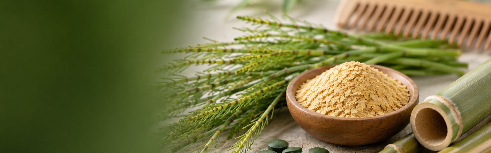 Compléments naturels pour cheveux et ongles : gélules de levure de bière, poudre de bambou riche en silice et prêle bio